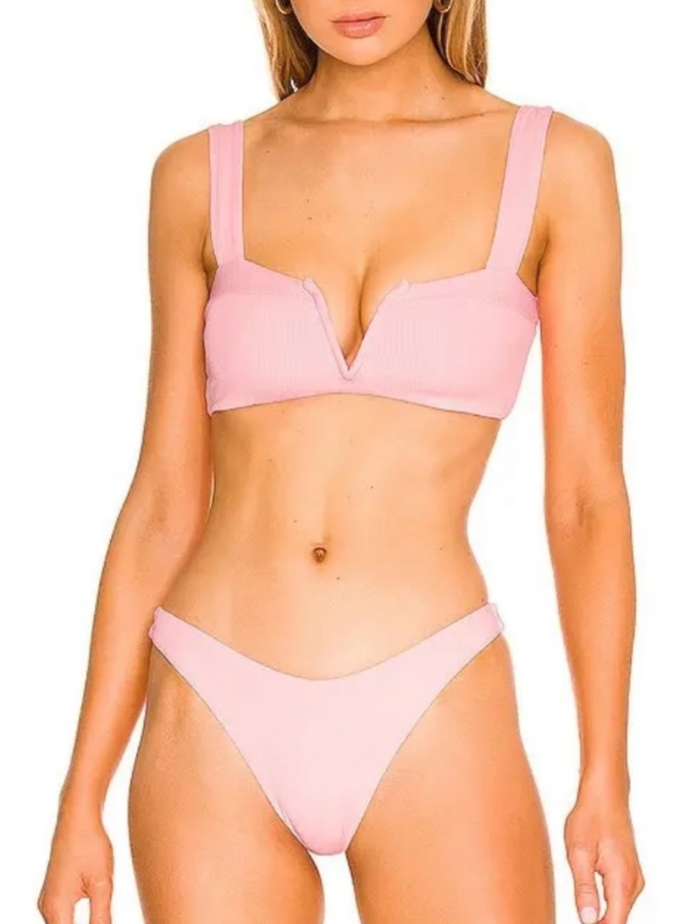 l*space Ribbed V-Notch Bikini Top & High-Cut Bottoms - Pink